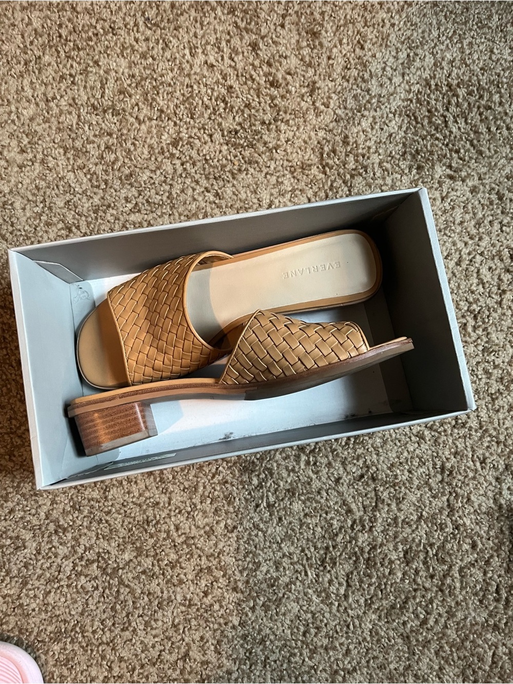 Everlane Woven Slide Heels in Tan